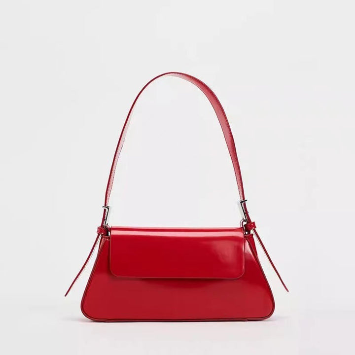 Autumn New All-match Shoulder bag in caramel color with a soft PU material and clamshell design.