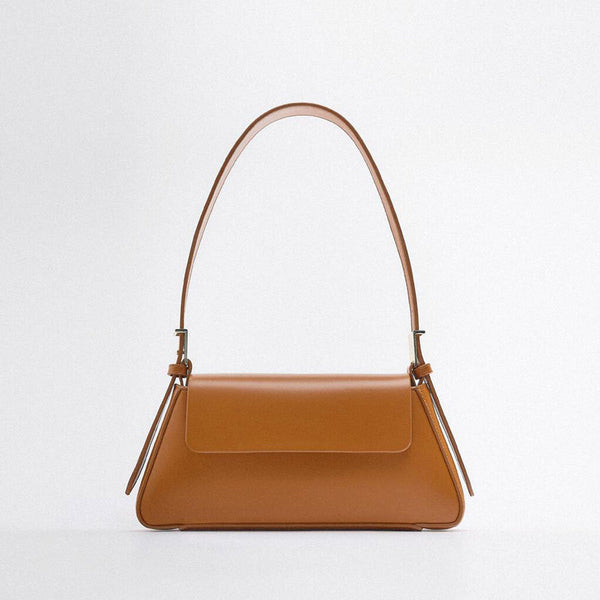 Autumn New All-match Shoulder bag in caramel color with a soft PU material and clamshell design.