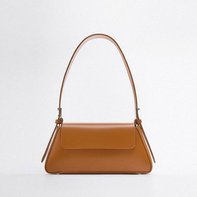 Autumn New All-match Shoulder bag in caramel color with a soft PU material and clamshell design.