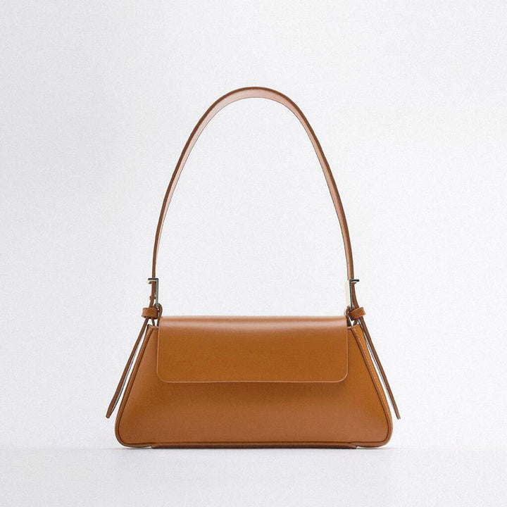 Autumn New All-match Shoulder bag in caramel color with a soft PU material and clamshell design.