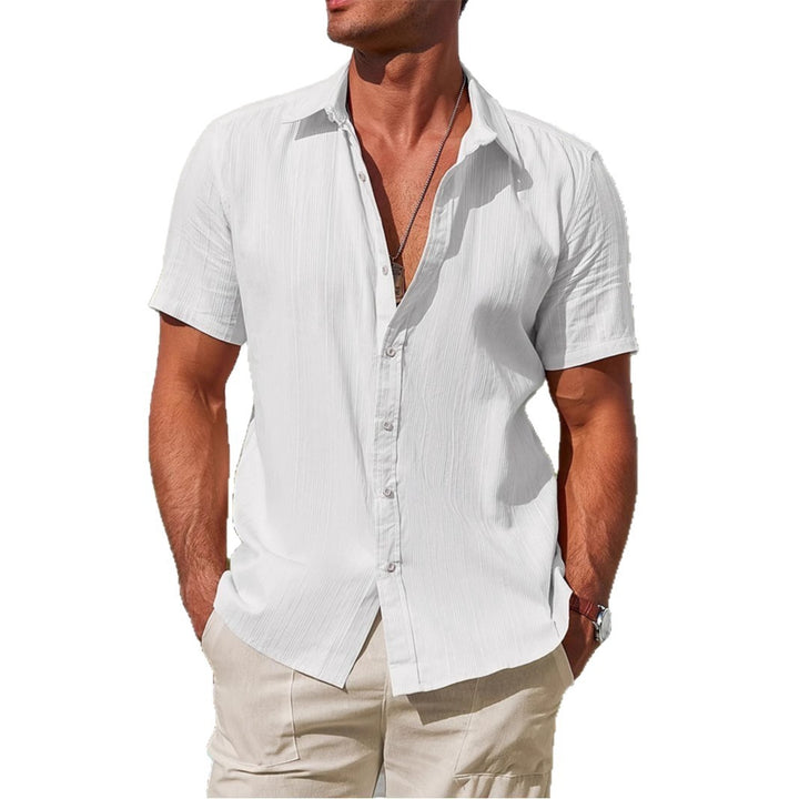 European And American Summer Men's white short-sleeve shirt, perfect for casual summer outings.