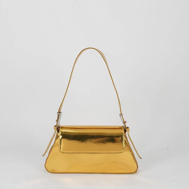 Autumn New All-match Shoulder bag in caramel color with a soft PU material and clamshell design.