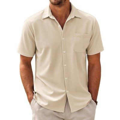 Men's Cardigan Plus Size Short in stylish light color, featuring short sleeves and a pocket, perfect for casual wear.